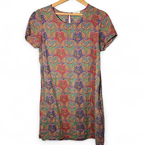 FAHERTY | Women’s Multicolor 100% Silk Paisley Floral Midi Dress size Medium - Picture 2 of 12